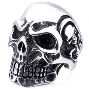 INBLUE Men's Stainless Steel Ring Silver Tone Black Skull Bone Size7 INBLUE Men's Stainless Steel Ring Silver Tone Black Skull Bone Size7