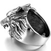 INBLUE Men's Stainless Steel Ring Silver Tone Black Wolf Head Size7