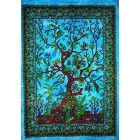 Jaipur Handloom Exclusive Turquoise Boho Tree of Life Tapestry by Tie and Dye Blue Dorm Tapestry, Hippie Gypsy Wall Hanging New Age Dorm Tapestry