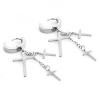 JewelrieShop Cross Tassel Stainless Steel Urban Huggie Hinged Hoop Dangle Earrings
