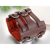 JewelryWe Hip-hop Gothic Leathernk Style Mens Wrist Watch 74MM Wide Brown Leather Cuff Watches