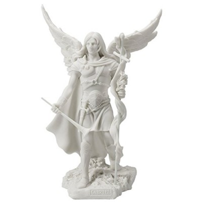 Archangel Saint Gabriel with Cross and Trumpet Statue Sculpture (White)