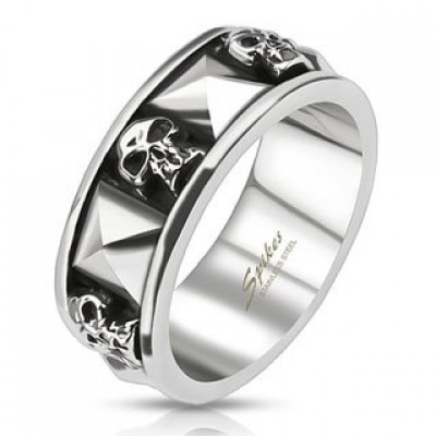 STR-0044 Stainless Steel Skull and Pyramid Combination Cast Band Ring; Comes With Free Gift Box (9)