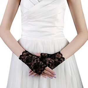 JISEN Lace Fingerless Rose Gothic Wrist wedding Party Gloves Black JISEN Lace Fingerless Rose Gothic Wrist wedding Party Gloves Black