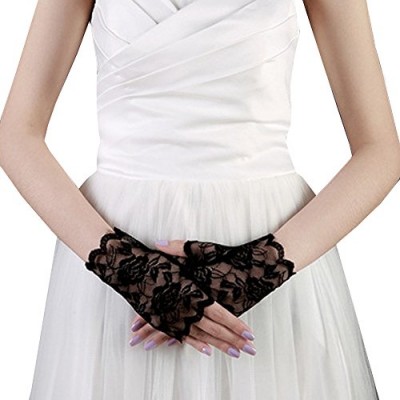 JISEN Lace Fingerless Rose Gothic Wrist wedding Party Gloves Black