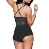 JuicyRose Women Sexy Lingerie Teddies Sheer Lace Halter Babydoll Crotchless (US S/Tag M, Black)