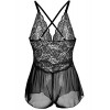 JuicyRose Women Sexy Lingerie Teddies Sheer Lace Halter Babydoll Crotchless (US S/Tag M, Black)