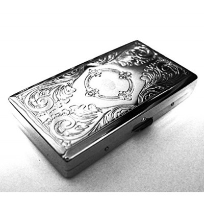 Victorian Style Cigarette Case Double Sided King & 100s Etched Pattern By Kasebi