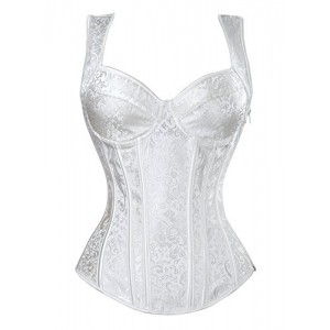 Kimring Women's Gothic Retro Jacquard Peasant Shoulder Straps Boby Shaper Tank Bustiers Overbust Corset with Lightly Cup White XX-Large Kimring Women's Gothic Retro Jacquard Peasant Shoulder Straps Boby Shaper Tank Bustiers Overbust Corset with Lightly Cup White XX-Large