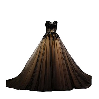 Kivary Sweetheart Black Tulle Gold Lace Corset Ball Gown Gothic Prom Wedding Dresses US 20W