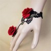 Handmade Gothic Lolita Retro Lace Slave Bracelet Ring Wedding Wristband Red Flower Rose