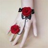 Handmade Gothic Lolita Retro Lace Slave Bracelet Ring Wedding Wristband Red Flower Rose