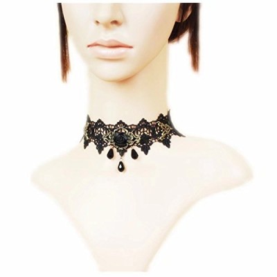 LEFINIS Black Rose Bead Popular Girl Gothic Lolita Black Lace Collar Choker Necklace