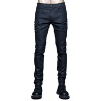 Skinny Black Stretch Twill Waxed Moto Jeans 