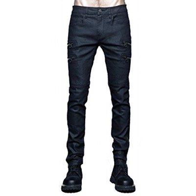 Skinny Black Stretch Twill Waxed Moto Jeans 