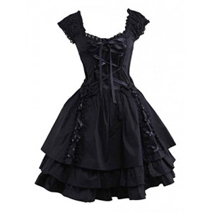 M4u Womens Classic Black Layered Lace-up Cotton Lolita Dress L M4u Womens Classic Black Layered Lace-up Cotton Lolita Dress L