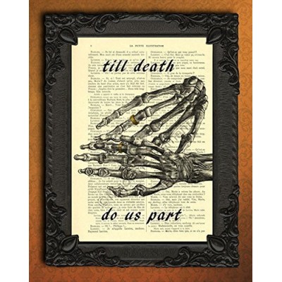 till death do us part wedding poster, human skeleton hands wedding ring wall art, gothic couple rings art print, halloween wedding decor, I love yo...