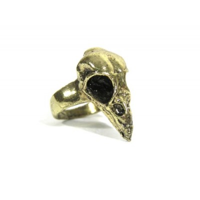 Magic Metal Bird Skull Cocktail Ring Size 4 Gold Tone Gothic Raven Taxidermy RE11 Fashion Jewelry