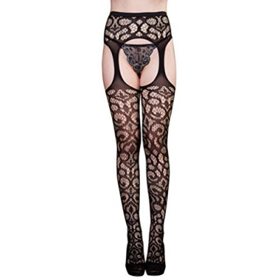 Malloom Womens Jacquard Pantyhose Lace Top Garter Belt Thigh Stockings Lingerie