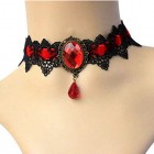 MEiySH Retro Handmade Lace Royal Court Vampire Choker Gothic Necklace Black Pendant Chain-red