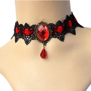 MEiySH Retro Handmade Lace Royal Court Vampire Choker Gothic Necklace Black Pendant Chain-red MEiySH Retro Handmade Lace Royal Court Vampire Choker Gothic Necklace Black Pendant Chain-red