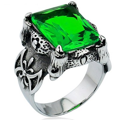 Men's Large Stainless Steel Crystal Dragon Claw Knight Cross Flower Gothic Vintage Ring , Silver Green Size 7