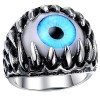 Men's Stainless Steel Gothic Skull Dragon Claw Evil Devil Eye Biker Ring,vintage Blue Silver White Size 7