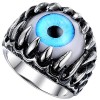 Men's Stainless Steel Gothic Skull Dragon Claw Evil Devil Eye Biker Ring,vintage Blue Silver White Size 7