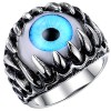 Men's Stainless Steel Gothic Skull Dragon Claw Evil Devil Eye Biker Ring,vintage Blue Silver White Size 7