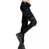 Minibee Women's Harem Patchwork Leather Pocket Punk Style Personalized Pants Black M