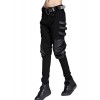 Minibee Women's Harem Patchwork Leather Pocket Punk Style Personalized Pants Black M