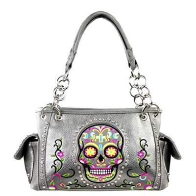 Sugar Skull Concealed Handgun Collection Handbag (Pewter)