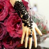 Fashion Elegant Bridal Women Black Beaded Embroidered Lace Flower Bangle Bracelet with Ring Wedding Party