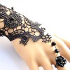 Fashion Elegant Bridal Women Black Beaded Embroidered Lace Flower Bangle Bracelet with Ring Wedding Party