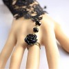 Fashion Elegant Bridal Women Black Beaded Embroidered Lace Flower Bangle Bracelet with Ring Wedding Party