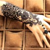 Fashion Elegant Bridal Women Black Beaded Embroidered Lace Flower Bangle Bracelet with Ring Wedding Party