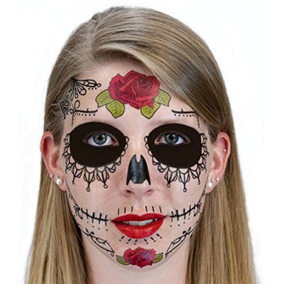 Black Lacey Web Sugar Skull Day of the Dead Temporary Face Tattoo