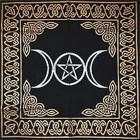 Altar Tarot Cloth: Triple Goddess With Pentagram - 24" x 24" (Gold/Silver on Black Pentacle/Pentagram)