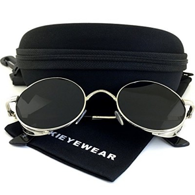 NIKKIEYEWEAR - Vintage Gothic Steampunk Embossed Side Shields Sunglasses (Gold Frame - Black Lens)