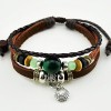 Metal Shell Pendant Multistrand Leather Bracelet