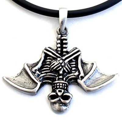 OhDeal4U Gothic Vampire Bat Skull Skeleton Hanging Upside Down Pewter Pendant W PVC Necklace