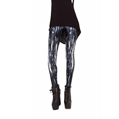 OUCHI Women Casual Digital Print Full Length Stretchy Sheath Tight Leggings One Size Gothic Black