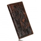 OURBAG Men's Genuine Leather Business Long Bifold Wallet Purse Dragon Pattern Brown