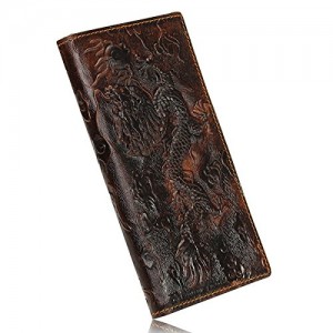 OURBAG Men's Genuine Leather Business Long Bifold Wallet Purse Dragon Pattern Brown OURBAG Men's Genuine Leather Business Long Bifold Wallet Purse Dragon Pattern Brown