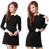 Goldensat Women Lapel Zip Back Long Sleeve Peter Pan Collar Dress Small Black