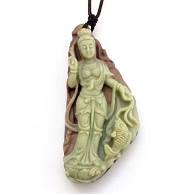 Green Purple Natural Stone Dragon Buddhist Kwan-yin Buddha God Fish Amulet Pendant