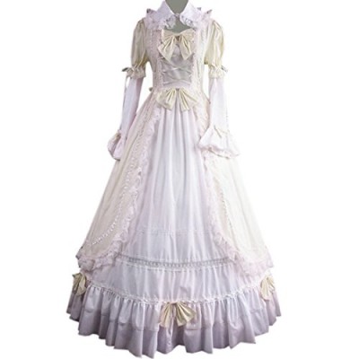 Partiss Women Bowknot Ruffles Gothic Lolita Victorian Dress, XS, Champagne