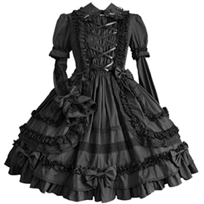 Partiss Women Long Sleeve Multi Layer Sweet Lolita Gothic Lolita Dress, M, Black