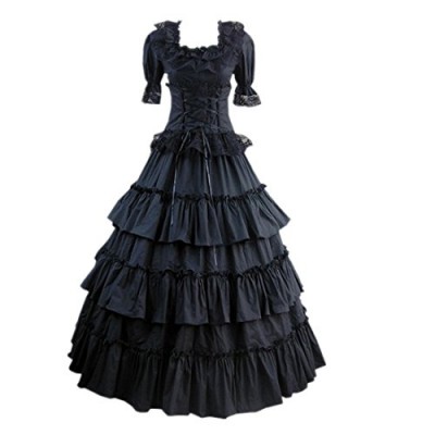 Partiss Women Multi-Layer Floor-length Gothic Victorian Lolita Dress, S, Black