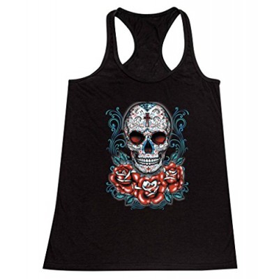 P&B Day of the Dead Sugar Skull Roses Women's Tank, XL, Black